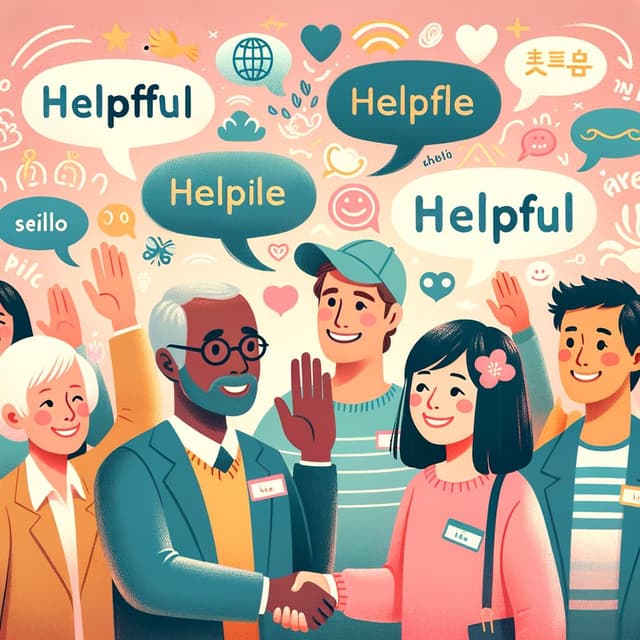 Thumbnail for greetings and communication learning with friendly visuals and the Helpful.vn logo